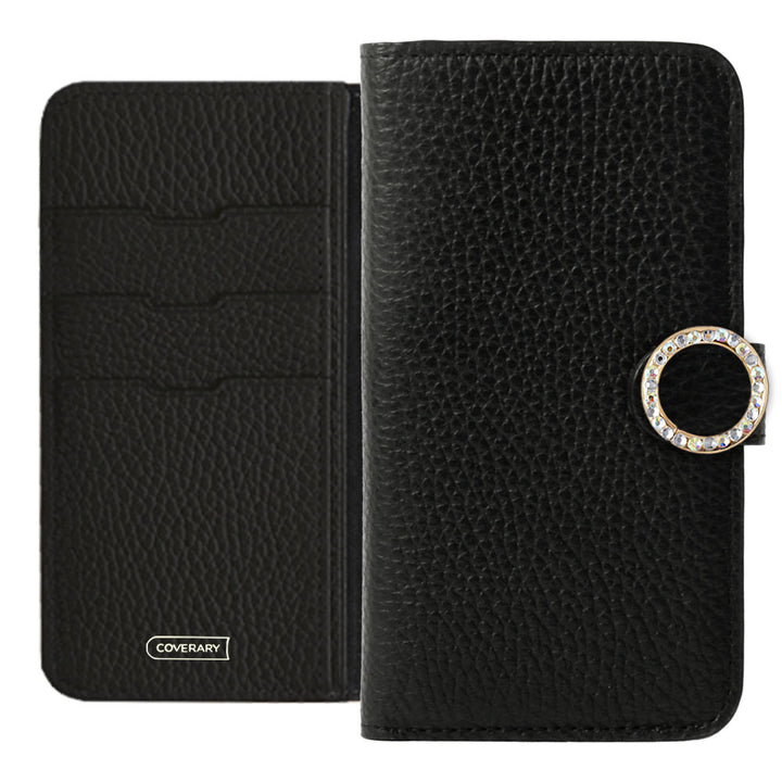 Genuine leather 32 colors Italian shrink leather round stone deco notebook-style case (with belt)