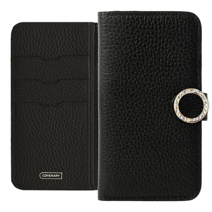 Genuine leather 32 colors Italian shrink leather round stone deco notebook-style case (with belt) AQUOS series