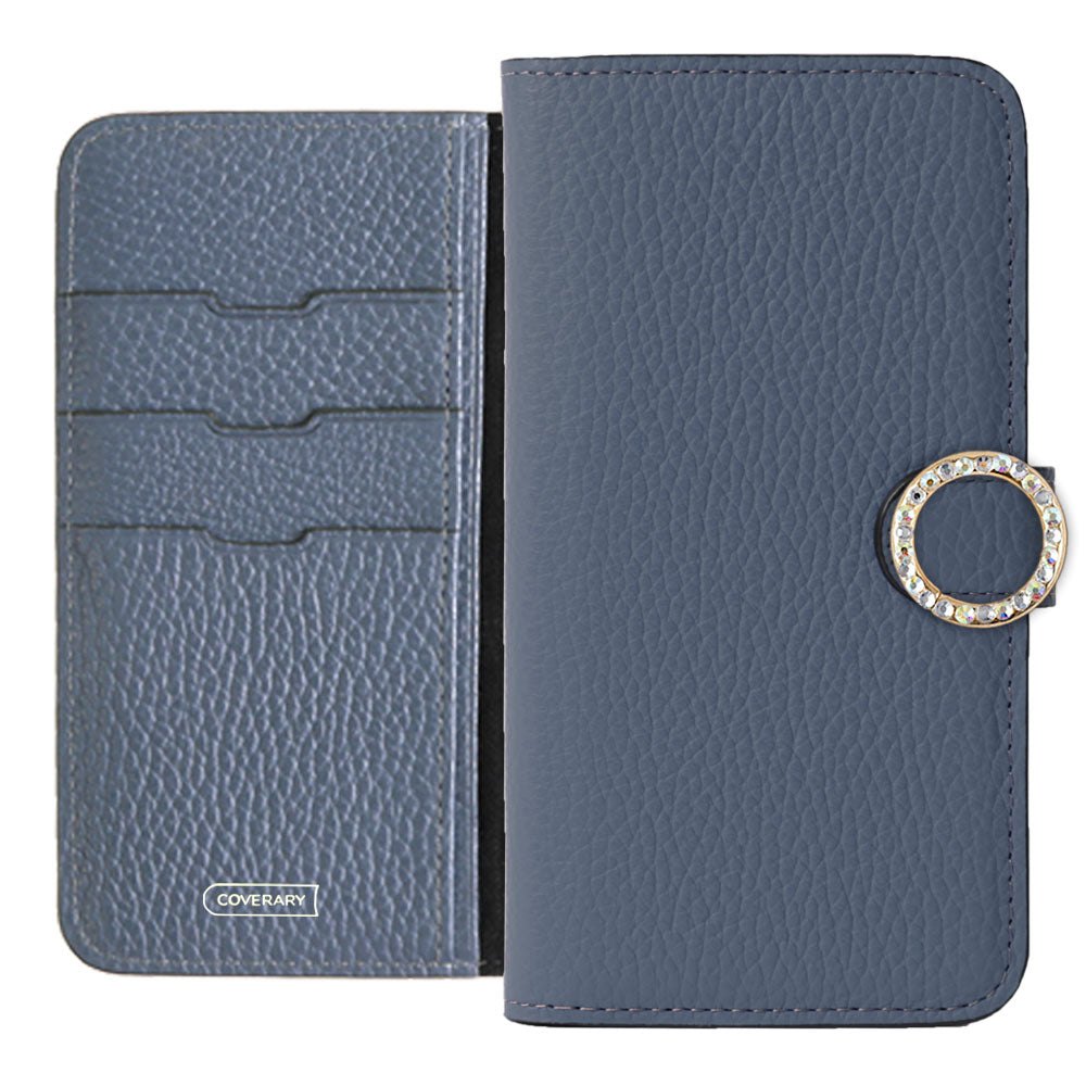 Cuir véritable 32 couleurs cuir italien grainé étui portefeuille à décor de pierres rondes (avec ceinture) série Galaxy