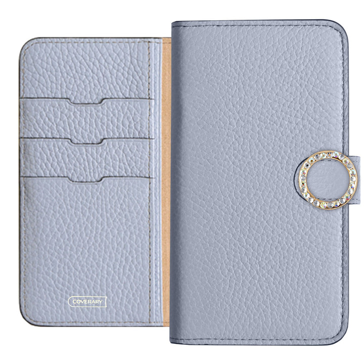 Genuine leather 32 colors Italian shrink leather round stone deco notebook-style case (with belt)