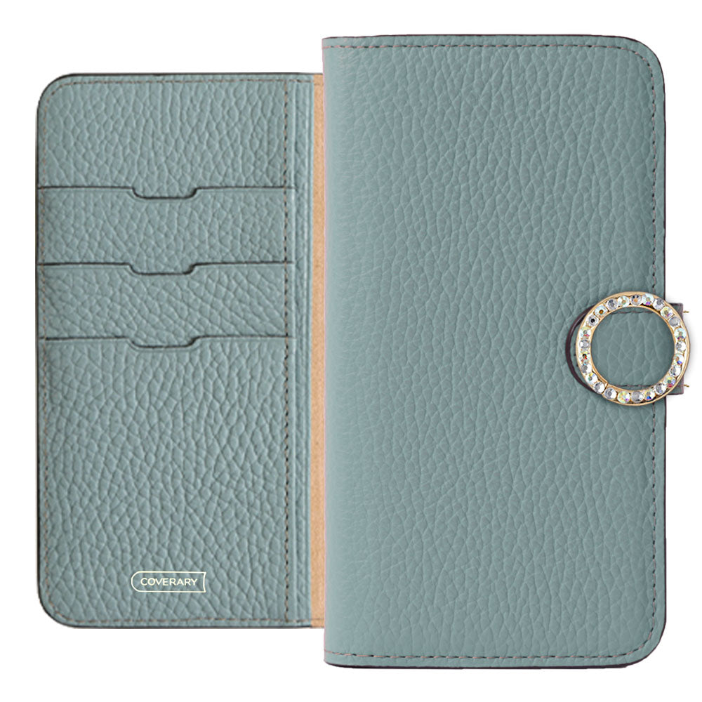 Genuine leather 32 colors Italian shrink leather round stone deco notebook-style case (with belt) AQUOS series