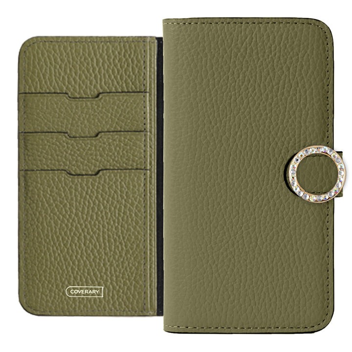 Genuine leather 32 colors Italian shrink leather round stone deco notebook-style case (with belt)