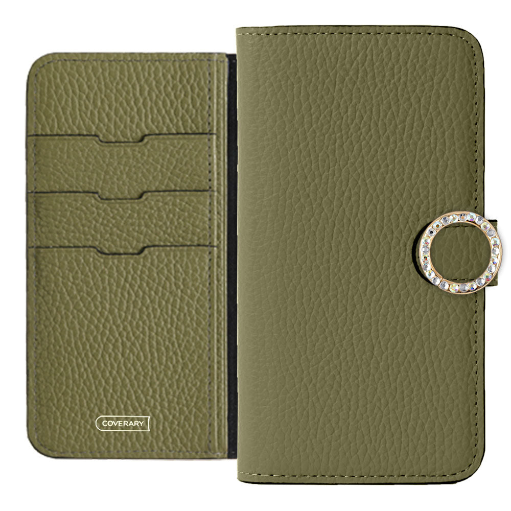 Genuine leather 32 colors Italian shrink leather round stone deco notebook-style case (with belt) AQUOS series