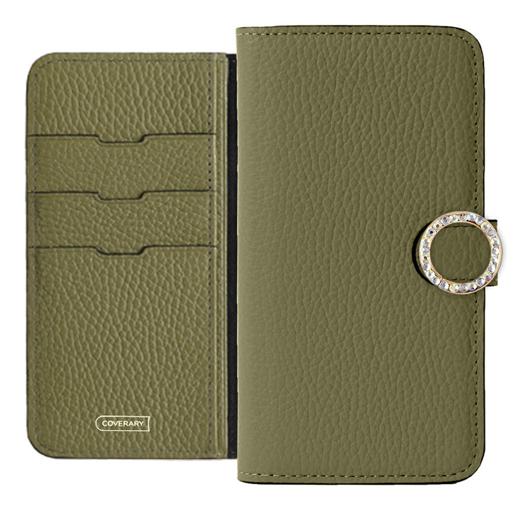 Genuine leather 32 colors Italian shrink leather round stone deco notebook-style case (with belt) AQUOS series