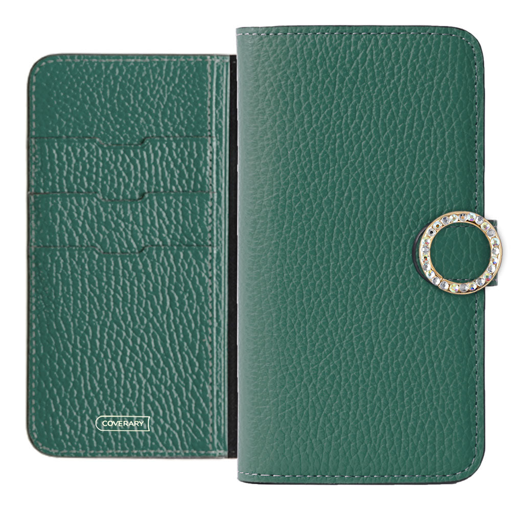 Genuine leather 32 colors Italian shrink leather round stone deco notebook-style case (with belt)