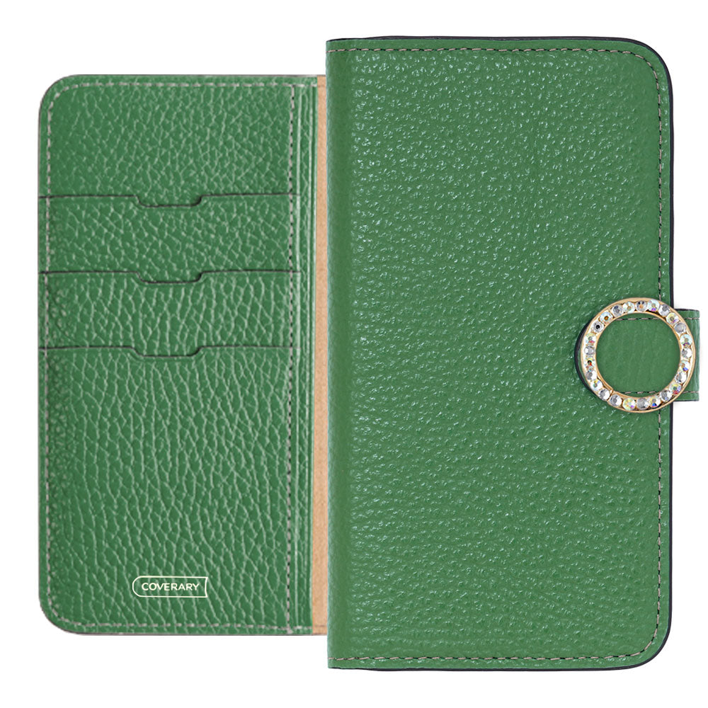 Genuine leather 32 colors Italian shrink leather round stone deco notebook-style case (with belt) AQUOS series