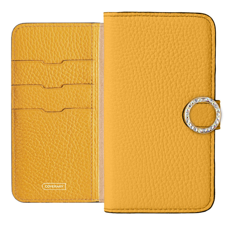 Genuine leather 32 colors Italian shrink leather round stone deco notebook-style case (with belt) AQUOS series