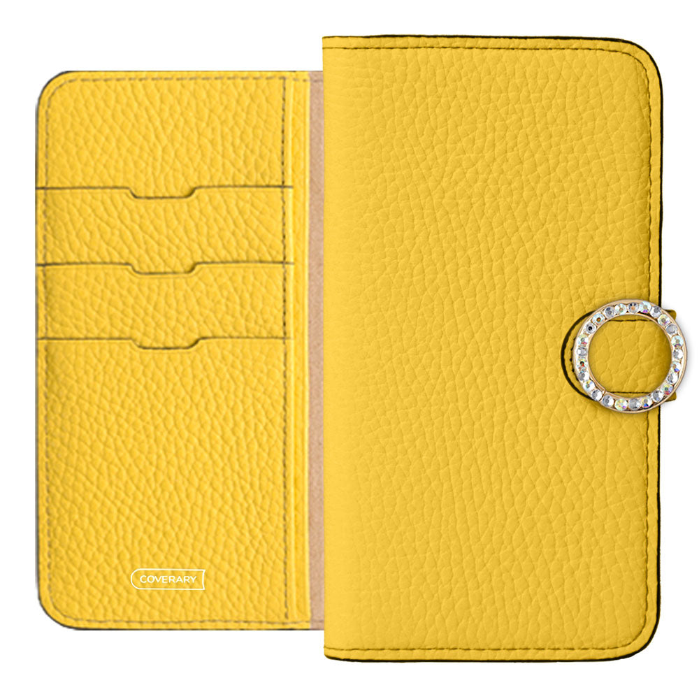 Genuine leather 32 colors Italian shrink leather round stone deco notebook-style case (with belt)