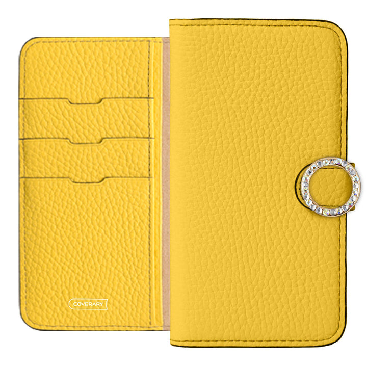 Genuine leather 32 colors Italian shrink leather round stone deco notebook-style case (with belt)