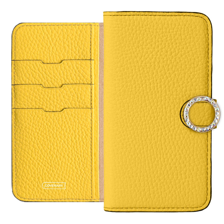 Cuir véritable 32 couleurs cuir italien grainé étui portefeuille à décor de pierres rondes (avec ceinture) série Galaxy