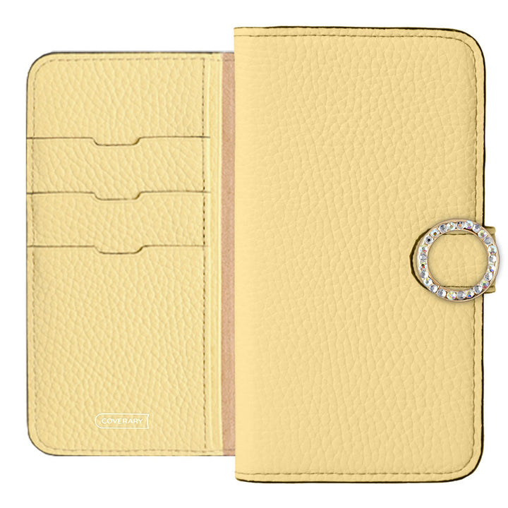 Genuine leather 32 colors Italian shrink leather round stone deco notebook-style case (with belt) AQUOS series