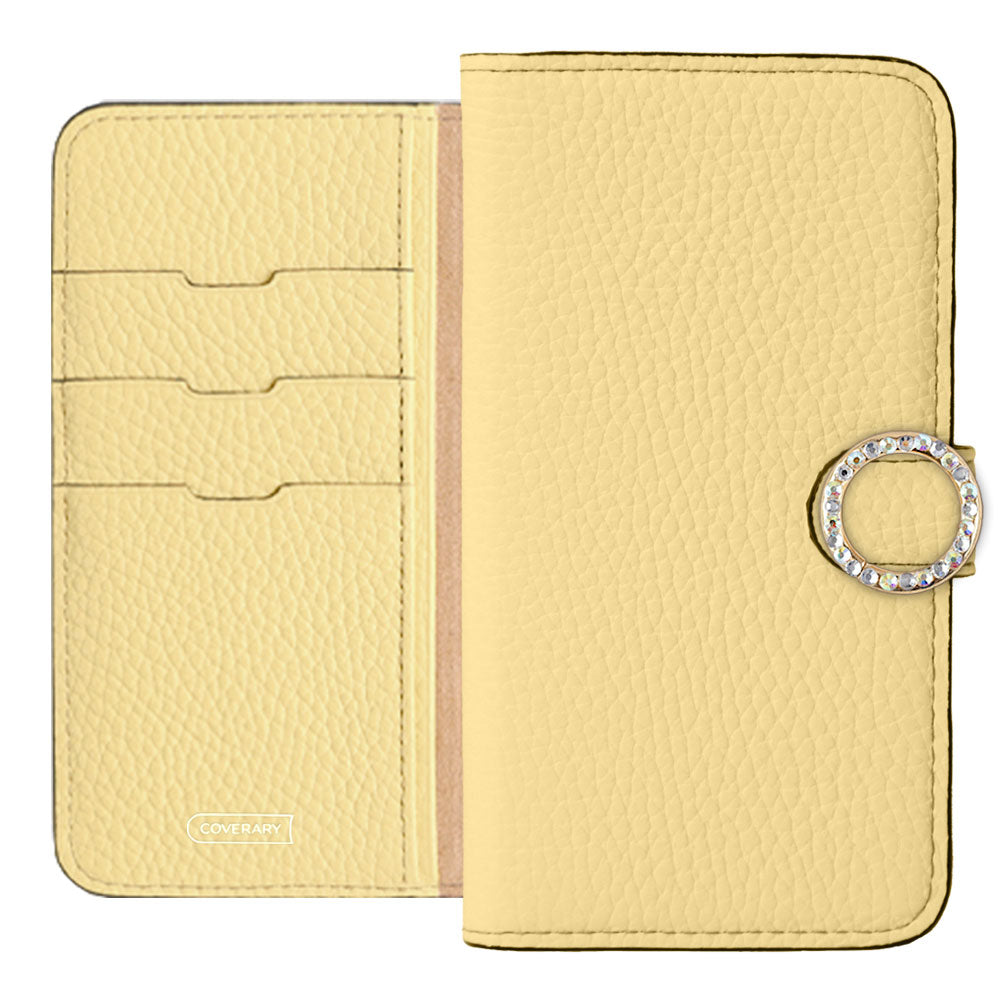 Cuir véritable 32 couleurs cuir italien grainé étui portefeuille à décor de pierres rondes (avec ceinture) série Galaxy