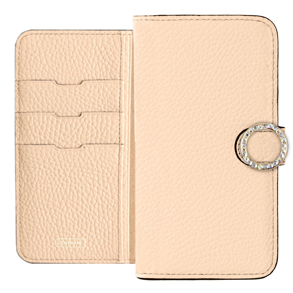 Genuine leather 32 colors Italian shrink leather round stone deco notebook-style case (with belt)