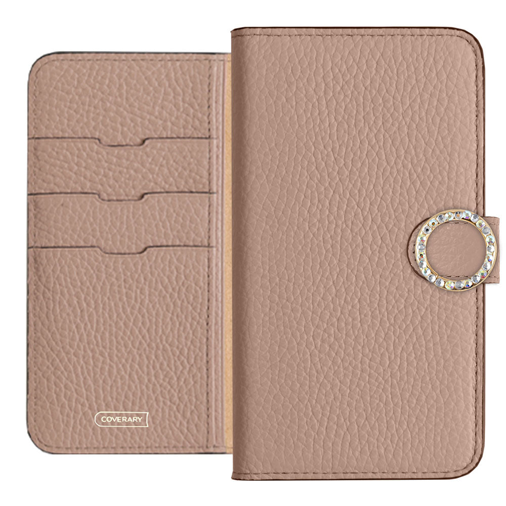 Genuine leather 32 colors Italian shrink leather round stone deco notebook-style case (with belt)