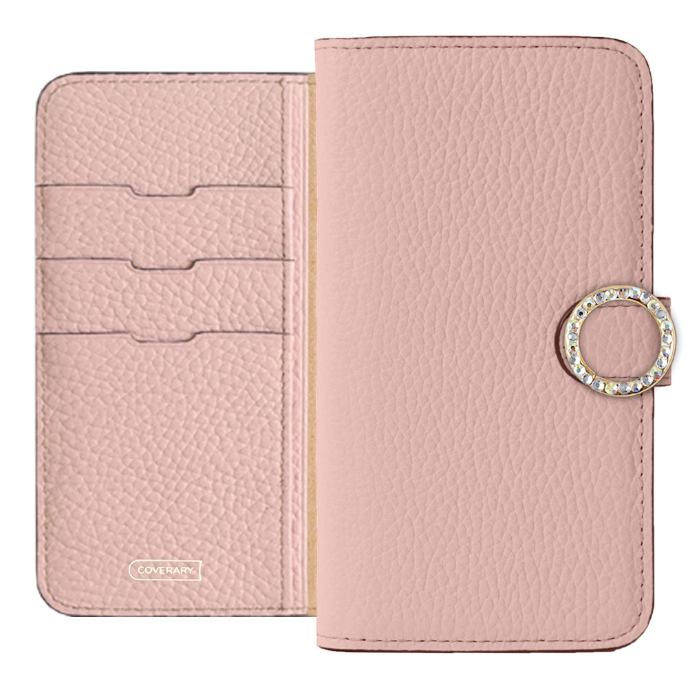 Genuine leather 32 colors Italian shrink leather round stone deco notebook-style case (with belt)