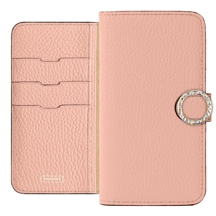 Genuine leather 32 colors Italian shrink leather round stone deco notebook-style case (with belt) AQUOS series