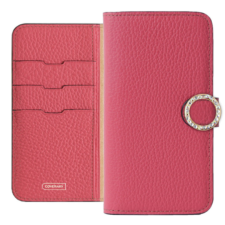 Genuine leather 32 colors Italian shrink leather round stone deco notebook-style case (with belt) AQUOS series