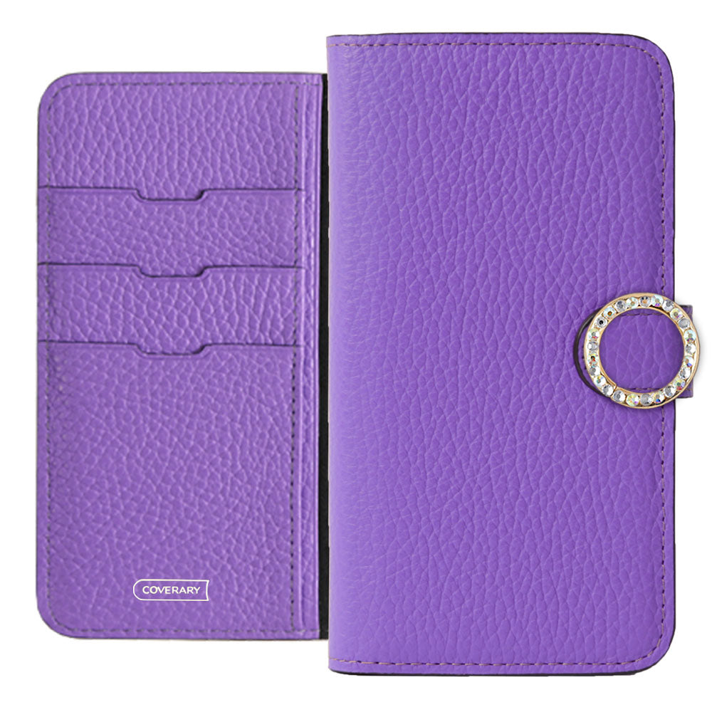 Genuine leather 32 colors Italian shrink leather round stone deco notebook-style case (with belt) AQUOS series