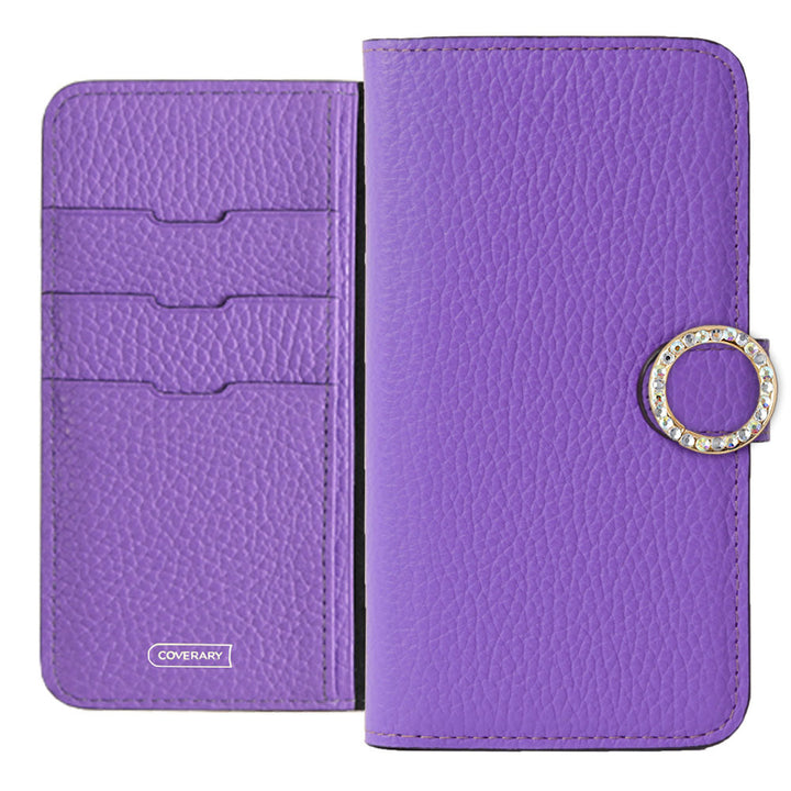 Genuine leather 32 colors Italian shrink leather round stone deco notebook-style case (with belt) AQUOS series