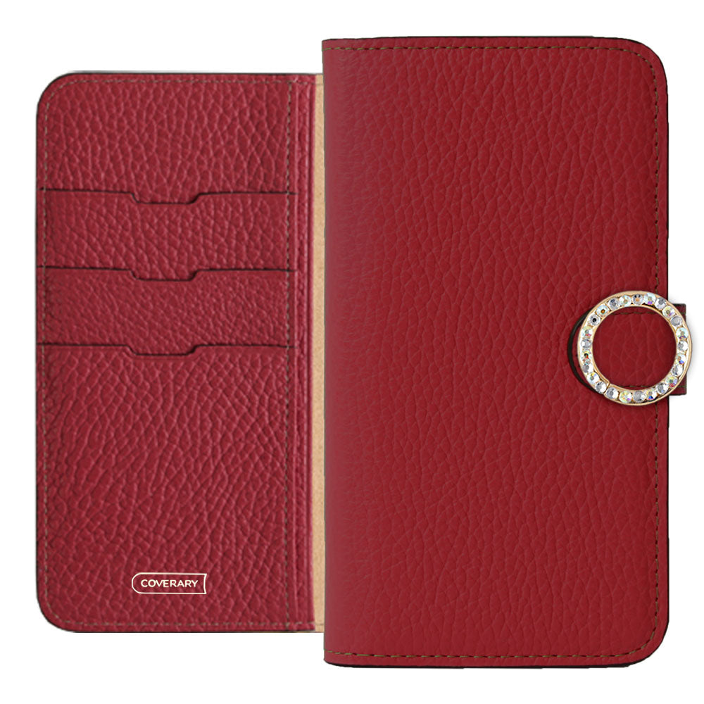 Cuir véritable 32 couleurs cuir italien grainé étui portefeuille à décor de pierres rondes (avec ceinture) série Galaxy