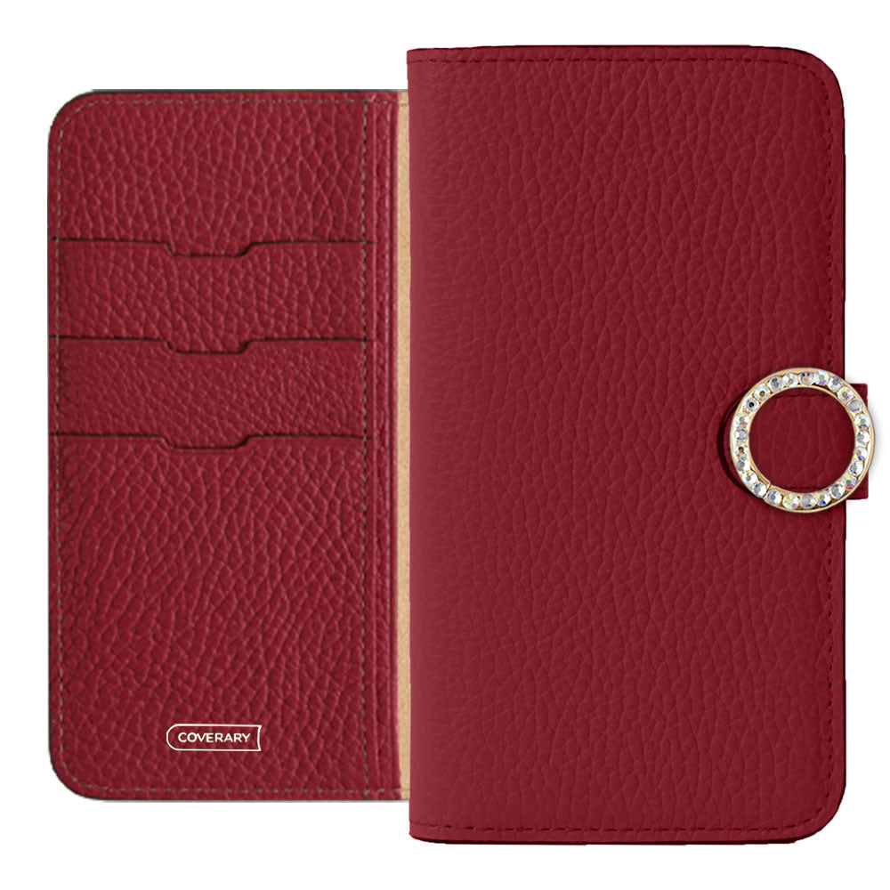 Genuine leather 32 colors Italian shrink leather round stone deco notebook-style case (with belt) AQUOS series