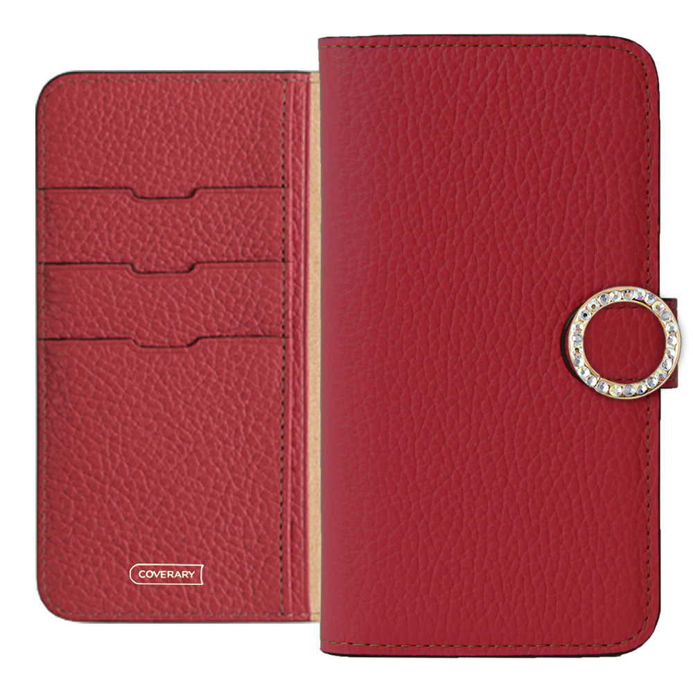 Genuine leather 32 colors Italian shrink leather round stone deco notebook-style case (with belt) AQUOS series