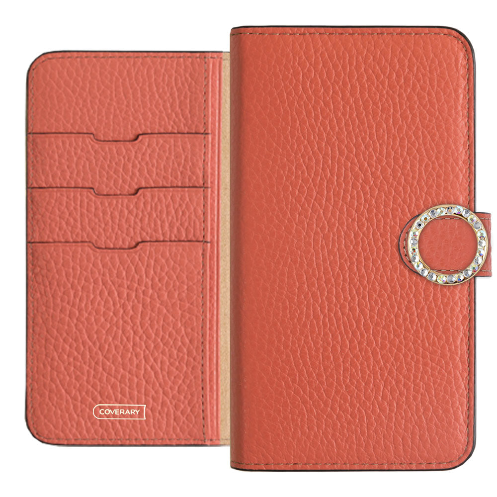 Genuine leather 32 colors Italian shrink leather round stone deco notebook-style case (with belt)