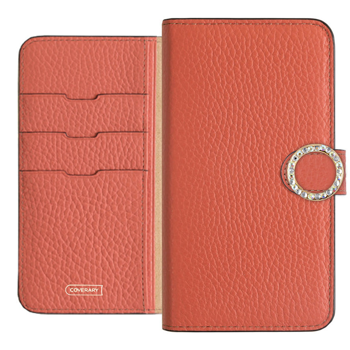 Genuine leather 32 colors Italian shrink leather round stone deco notebook-style case (with belt)