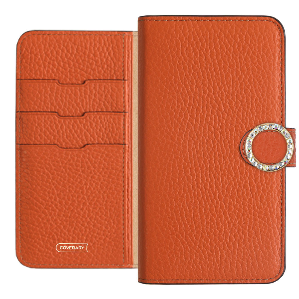 Genuine leather 32 colors Italian shrink leather round stone deco notebook-style case (with belt) AQUOS series