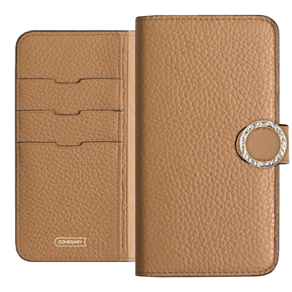 Genuine leather 32 colors Italian shrink leather round stone deco notebook-style case (with belt) AQUOS series