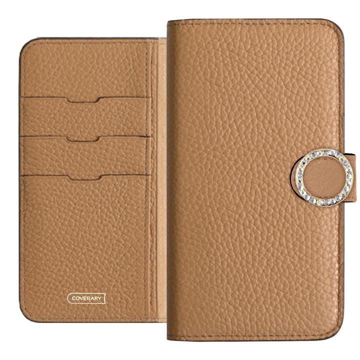 Genuine leather 32 colors Italian shrink leather round stone deco notebook-style case (with belt) AQUOS series