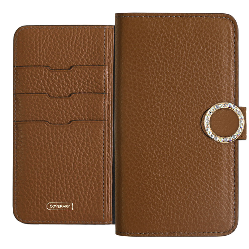 Genuine leather 32 colors Italian shrink leather round stone deco notebook-style case (with belt) AQUOS series