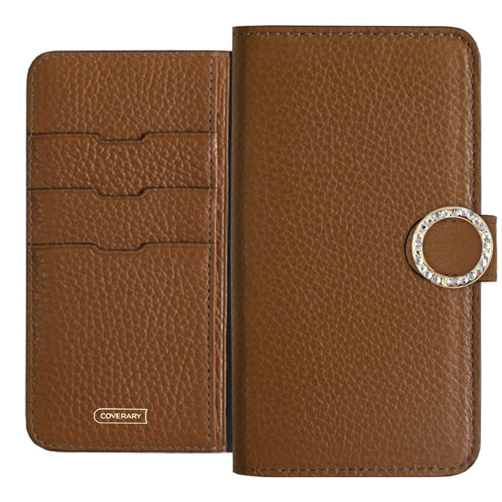 Genuine leather 32 colors Italian shrink leather round stone deco notebook-style case (with belt) AQUOS series