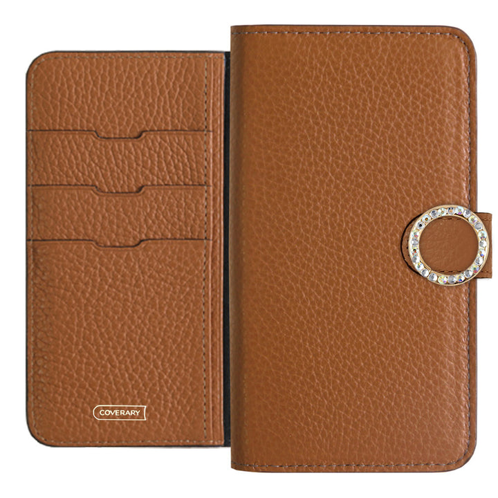 Genuine leather 32 colors Italian shrink leather round stone deco notebook-style case (with belt)