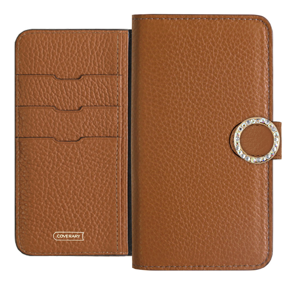 Genuine leather 32 colors Italian shrink leather round stone deco notebook-style case (with belt) AQUOS series