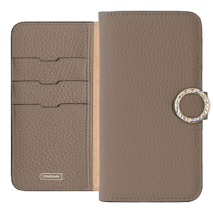 Genuine leather 32 colors Italian shrink leather round stone deco notebook-style case (with belt)