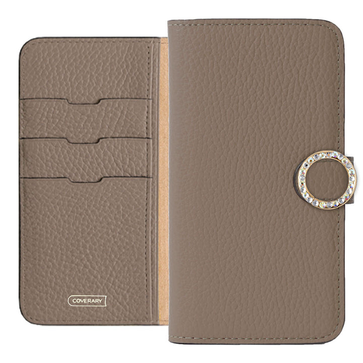 Genuine leather 32 colors Italian shrink leather round stone deco notebook-style case (with belt) AQUOS series