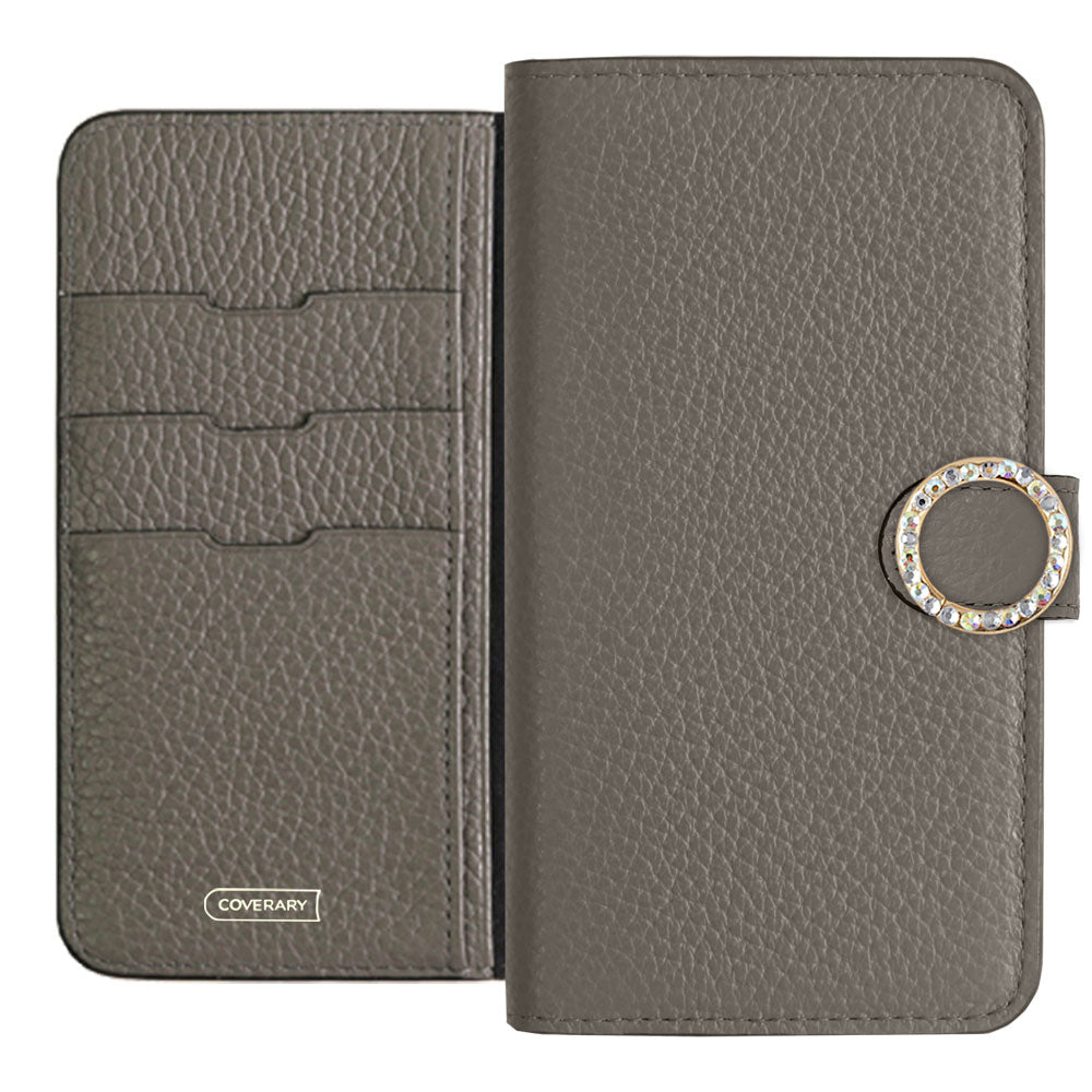 Genuine leather 32 colors Italian shrink leather round stone deco notebook-style case (with belt)