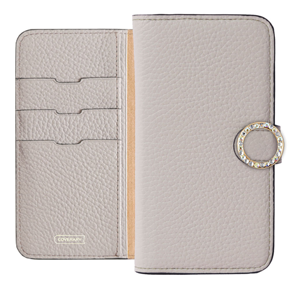 Genuine leather 32 colors Italian shrink leather round stone deco notebook-style case (with belt)