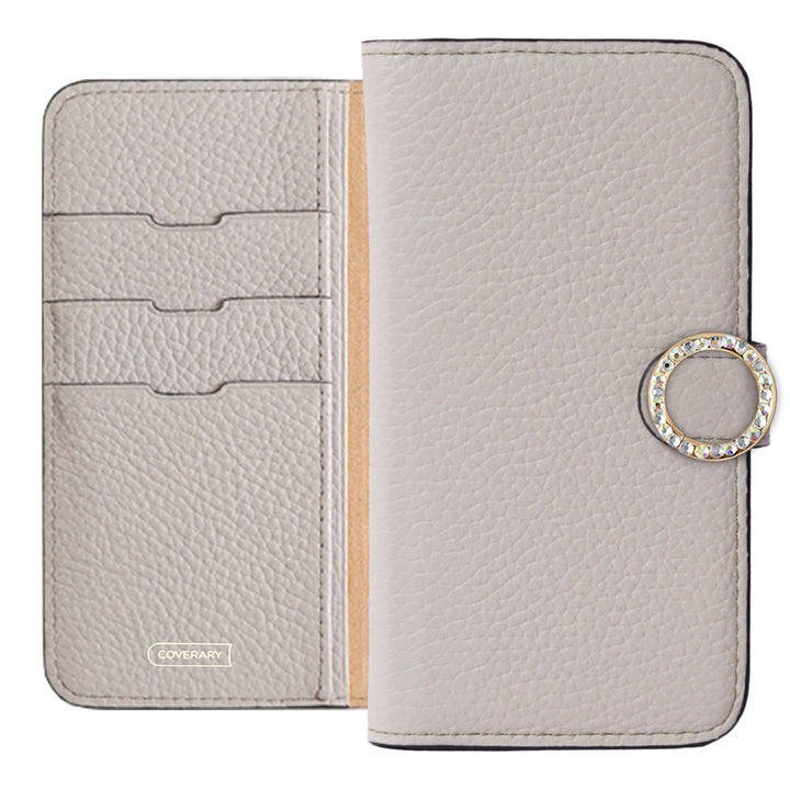 Genuine leather 32 colors Italian shrink leather round stone deco notebook-style case (with belt)