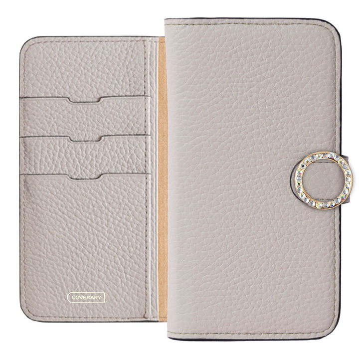 Genuine leather 32 colors Italian shrink leather round stone deco notebook-style case (with belt) AQUOS series