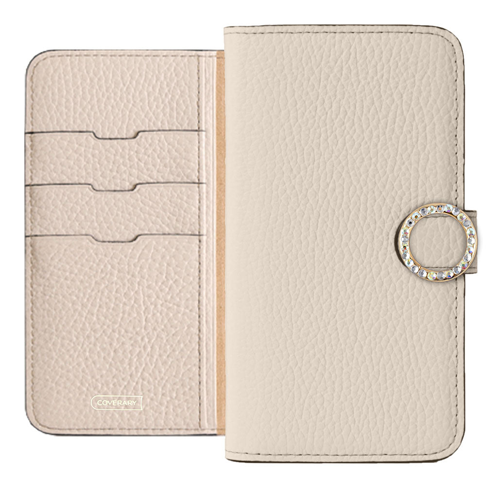 Genuine leather 32 colors Italian shrink leather round stone deco notebook-style case (with belt) AQUOS series