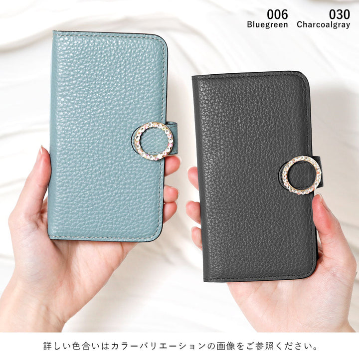 本革 32色 イタリアンシュリンクレザー ラウンドストーンデコ 手帳型ケース（ベルトあり）Xperiaシリーズ