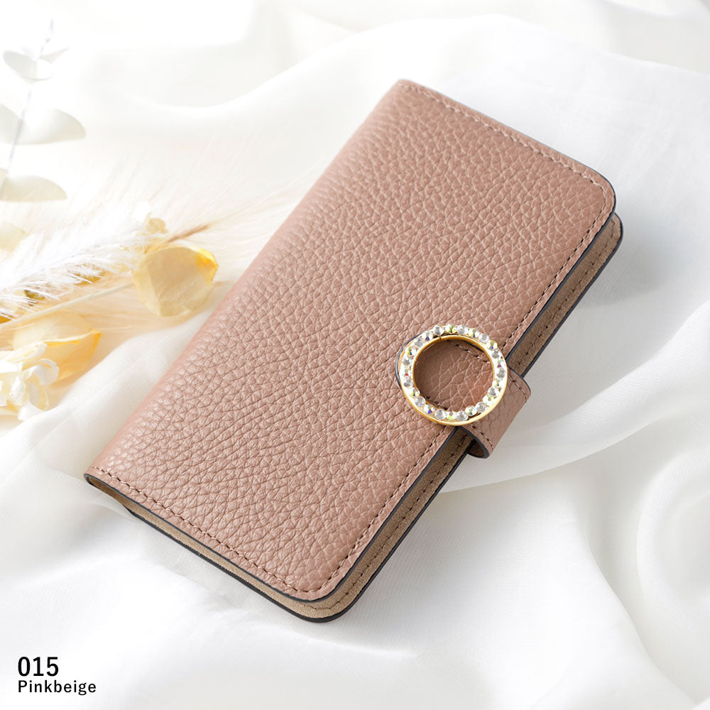 Genuine leather 32 colors Italian shrink leather round stone deco notebook-style case (with belt) AQUOS series