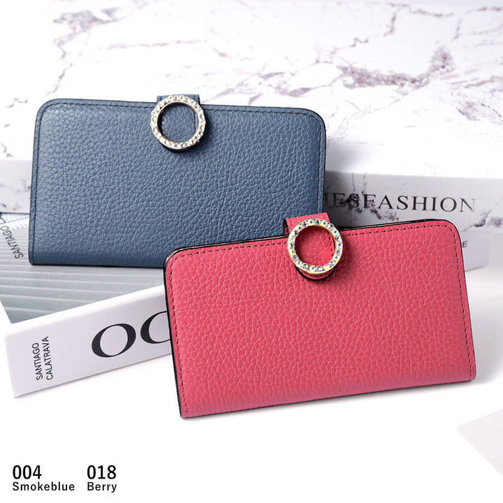 Genuine leather 32 colors Italian shrink leather round stone deco notebook-style case (with belt)