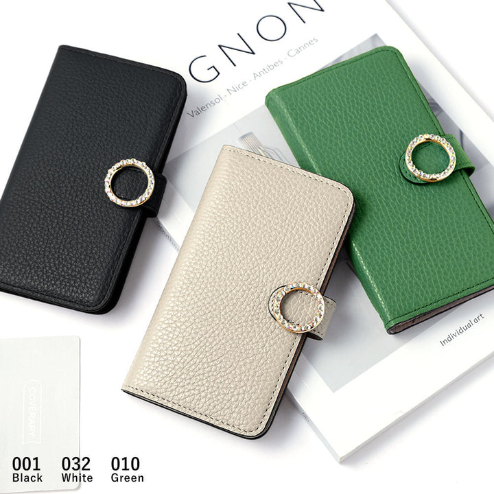 Cuir véritable 32 couleurs cuir italien grainé étui portefeuille à décor de pierres rondes (avec ceinture) série Galaxy