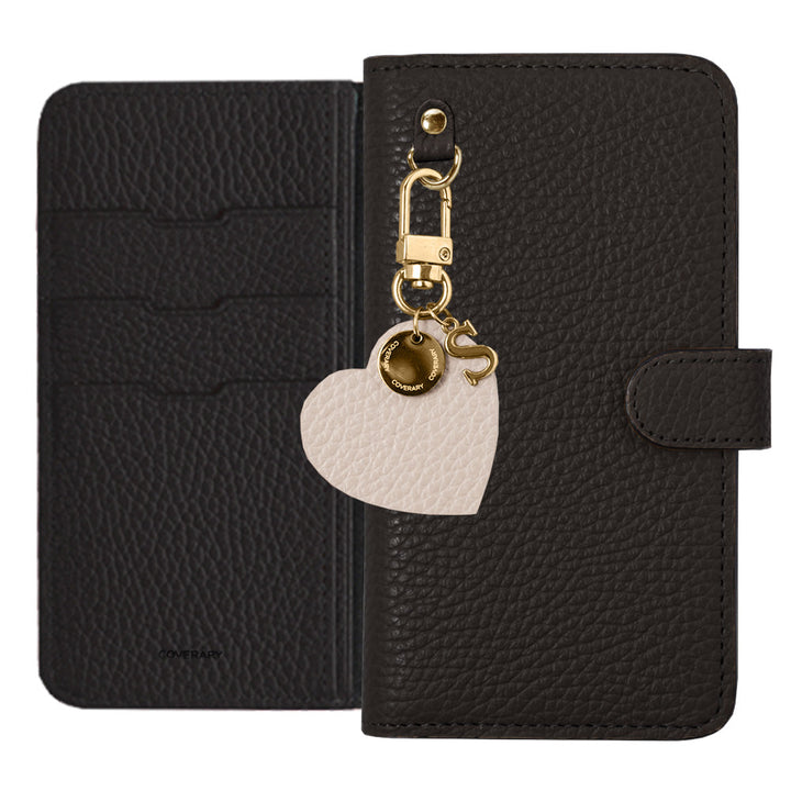 Genuine leather 32 colors Italian shrink leather motif initial charm notebook-style case (with belt) AQUOS series