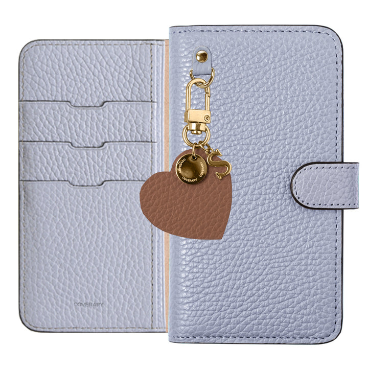 Cuir véritable 32 couleurs cuir italien grainé motif initial charme étui portefeuille (avec ceinture)