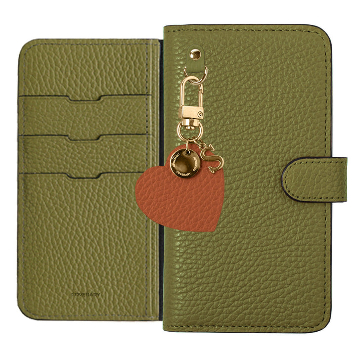Genuine leather 32 colors Italian shrink leather motif initial charm notebook-style case (with belt) AQUOS series