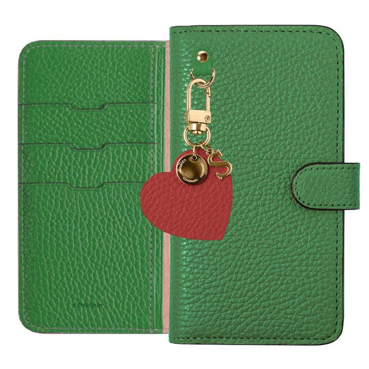 Genuine leather 32 colors Italian shrink leather motif initial charm notebook-style case (with belt) AQUOS series